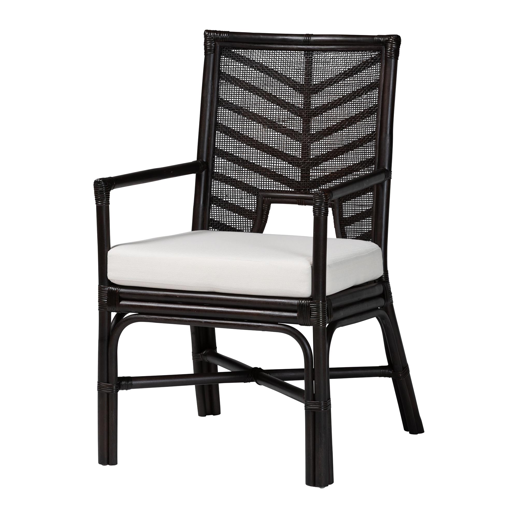 bali & pari Oscar Natural Rattan Dining Chair - Handwoven Wicker Accent Chair with Chevron Back and Armrests for Kitchen or Dining Room
